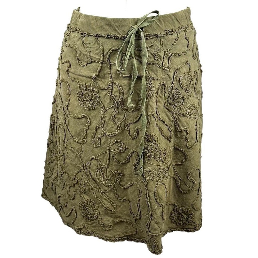 VTG Y2K Max Studio Olive Green Embroidered Fairy Grunge Boho A Line Mini SZ Sm